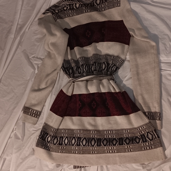 Bellino Clothing Striped Cardigan - Cream and Burgundy - Picture 3 of 7